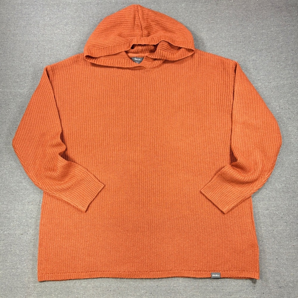 Eddie Bauer Sweater Hoodie Womens Medium Orange Knit Pullover EB002040